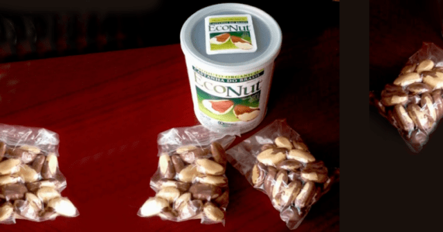 Castanha da fazenda Aruanã comercializada no mercado interno. Foto: José Jonas Almeida/Arquivo pessoal