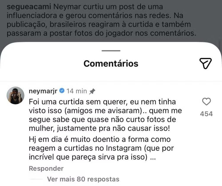 Comentário de Neymar no Instagram